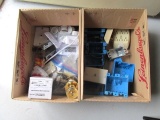 2 box lot - New plastic electrical box, New outlet covers, Misc. plug-ins, Switches, wire nuts &