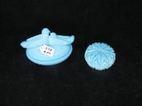 2 pc lot - Westmoreland blue glass: Covered dish; Dove on nest covered dish