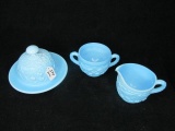 3 pc. lot - Fenton blue glass- matching: Cream & Sugar set; Covered butter dish