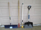 Suncast snow shovel, steel snow pusher shovel; Ice scraper; Ice Chisel