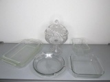 Pyrex glass bakeware - Square, Rectangular & loaf dish; (2) Pie plates; Covered footed bowl