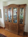 Thomasville Dining Room Hutch- Pecan wood, lighted - 3 beveled , leaded pane door upper cabinet w/ 6