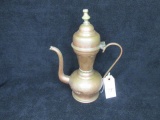 Copper coffee pot w/ Middle Easter design. 10.75