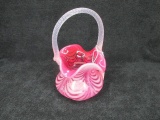 Fenton cranberry pulled feather basket. 4