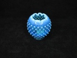 Fenton blue opalescent hobnail bowl w/scalloped rim 4