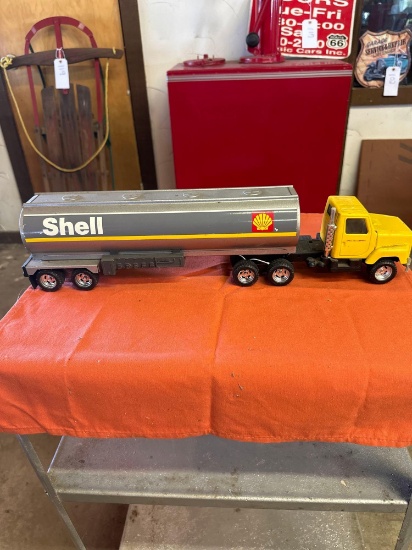 Shell oil company metal truck and trailer toy