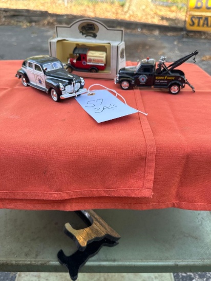 three-piece toy car/truck set