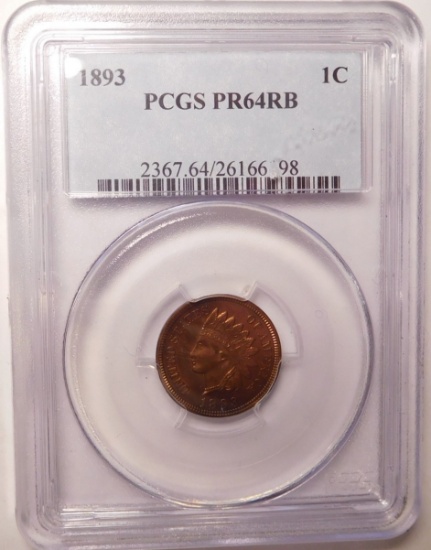 1893 INDIAN CENT PCGS PROOF-64  RED BROWN