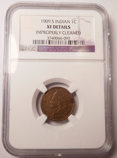 1909-S INDIAN CENT NGC XF DETAILS CLEANED