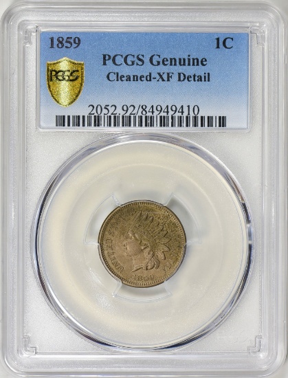 1859 INDIAN CENT PCGS XF DETAILS CLEANED