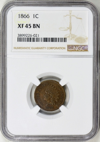 1866 INDIAN CENT NGC XF-45 BROWN