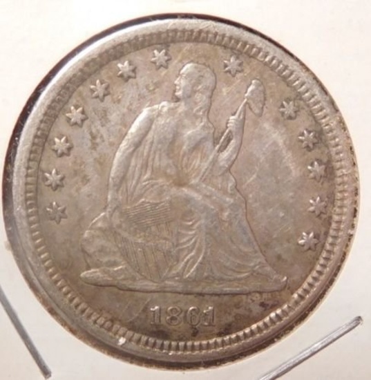 1861 SEATED QUARTER XF