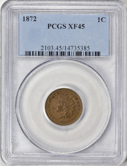 1872 INDIAN CENT PCGS XF-45