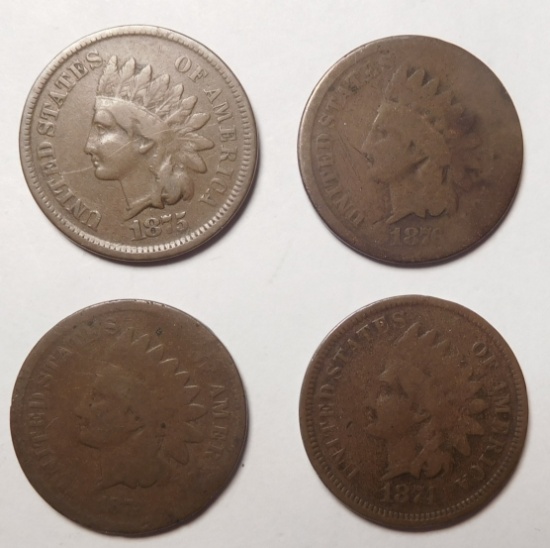 1873 CLOSED 3, 1874, 1875 & 1876 INDIAN CENTS