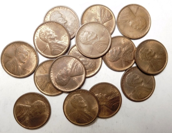 LOT OF CHOICE 1909-VDB LINCOLN CENTS CH UNC (15 COINS)