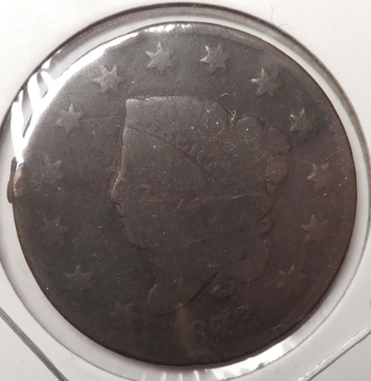 1823 LARGE CENT RIM DAMAGE VG/FINE