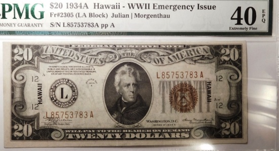 1934A $20.00 HAWAII NOTE PMG XF40 EPQ
