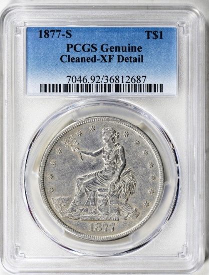 1877-S TRADE DOLLAR PCGS XF DETAILS (LIGHTLY CLEANED)