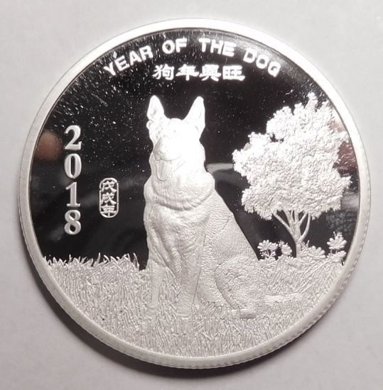2018  1 OZ. YEAR OF THE DOG SILVER ROUND