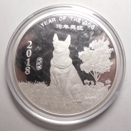 2018 YEAR OF DOG 2 OZ. SILVER ROUND ENCAPSULATED