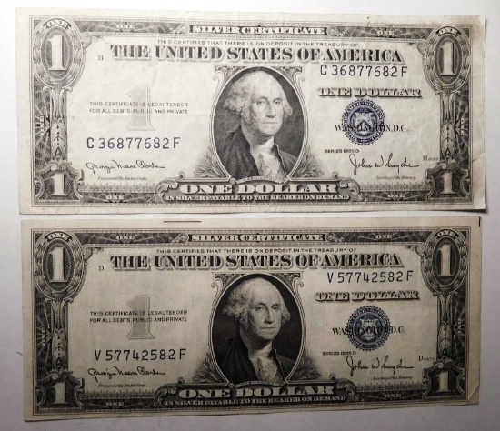 (2) 1935-D $1.00 SILVER CERTIFICATES VF