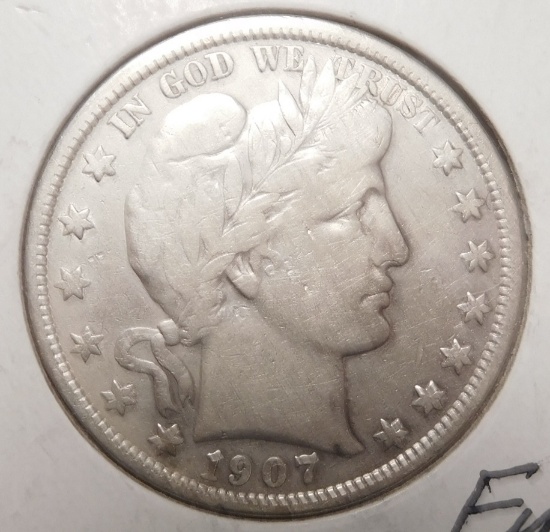 1907 BARBER HALF DOLLAR F/VF (CLEANED)