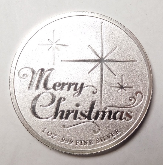 (7) 1 OZ. MERRY CHRISTMAS SILVER ROUNDS (7 COINS)