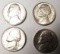 1943-S JEFFERSON NICKELS GEM BU (4 COINS)