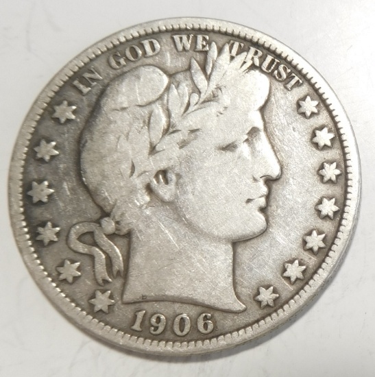 1906-S BARBER HALF DOLLAR VG/F