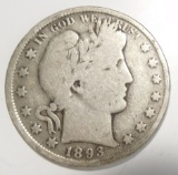 1893 BARBER HALF DOLLAR VG