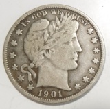 1901 BARBER HALF DOLLAR F/VF