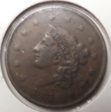 1837 PLAIN CORD MED. LETTERS LARGE CENT XF