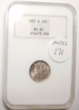 1931-D MERCURY DIME NGC MS-65