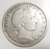 1907 BARBER HALF DOLLAR FINE