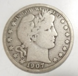 1907-D BARBER HALF DOLLAR VG/F