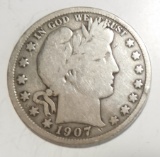 1907-S BARBER HALF DOLLAR VG/F