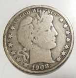 1908 BARBER HALF DOLLAR VG/F