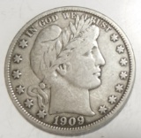 1909 BARBER HALF DOLLAR VF