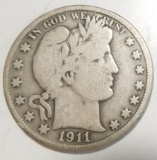 1911 BARBER HALF DOLLAR VG/F