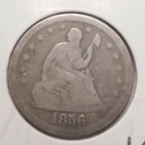 1856 LIBERTY SEATED QUARTER VG/FINE