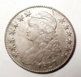 1827 SQUARE BASE 2 BUST HALF DOLLAR AU