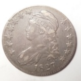 1827 SQUARE BASE 2 BUST HALF DOLLAR AU