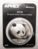 (7) 2018 APMEX PANDA 30 GRAM SILVER ROUNDS (7 COINS)