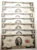 (7) 1953/1963 $2.00 NOTES AU/UNC (7 NOTES)