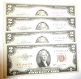 (4) 1953 $2.00 NOTES VF/XF (4 NOTES)