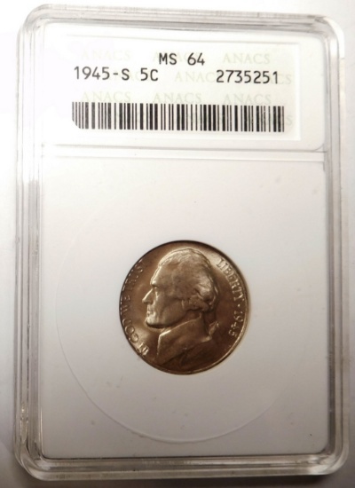 1945-S JEFFERSON NICKEL ANACS MS-64