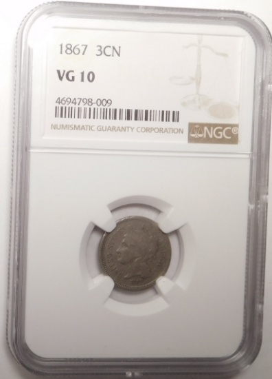 1867 THREE CENT NICKEL NGC VG-10