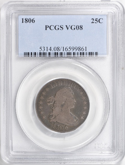 1806 DRAPED BUST QUARTER PCGS VG-08