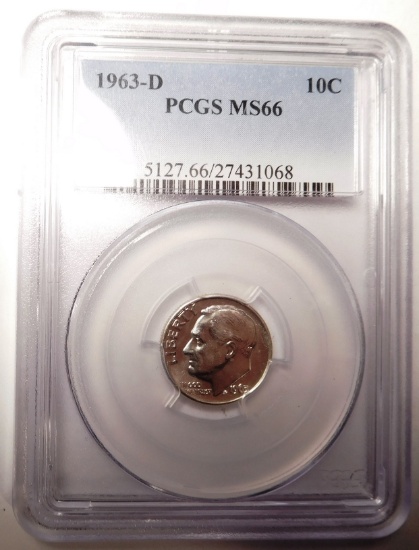 1963-D ROOSEVELT DIME PCGS MS-66