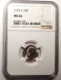 1955-S ROOSEVELT DIME NGC MS-66